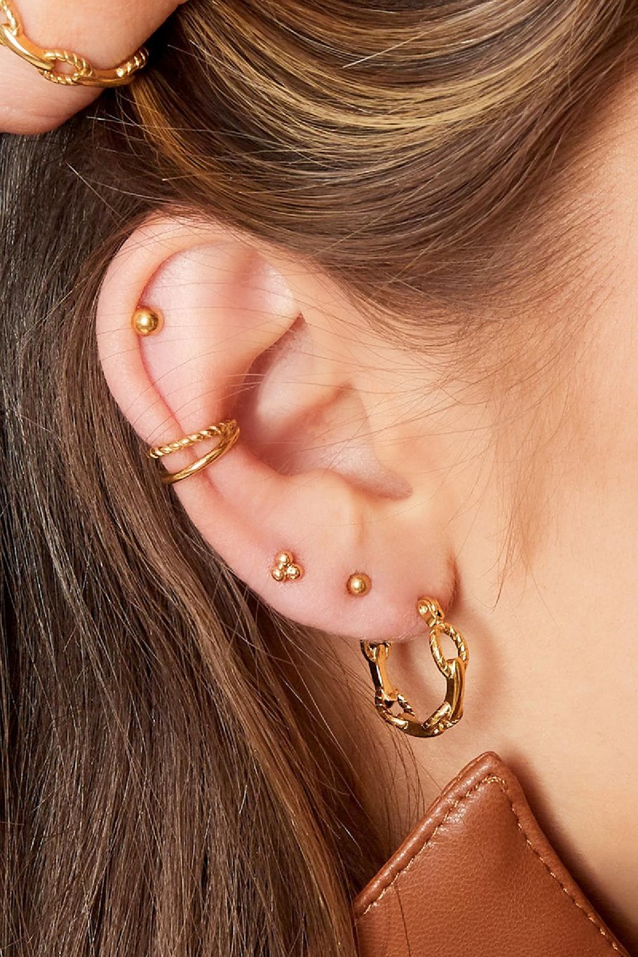 Chain hoop earrings Gold Color Stainless Steel Picture3